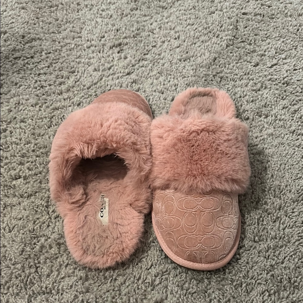 Coach Blush Furry Slippers
